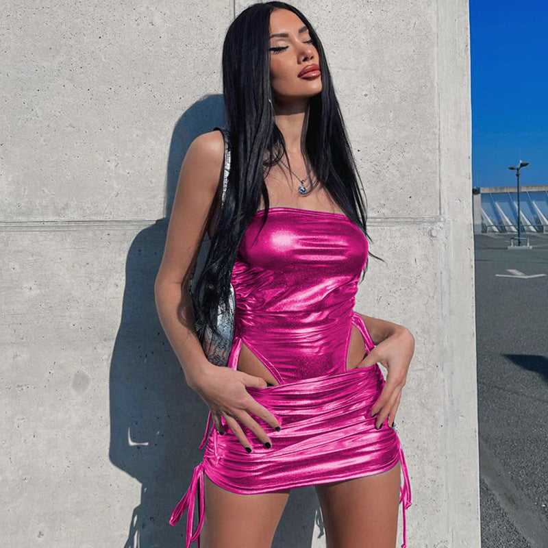 Summer Women's Fashion Metallic Drawstring Bodysuit Drawstring Bodycon Women's Suits 9