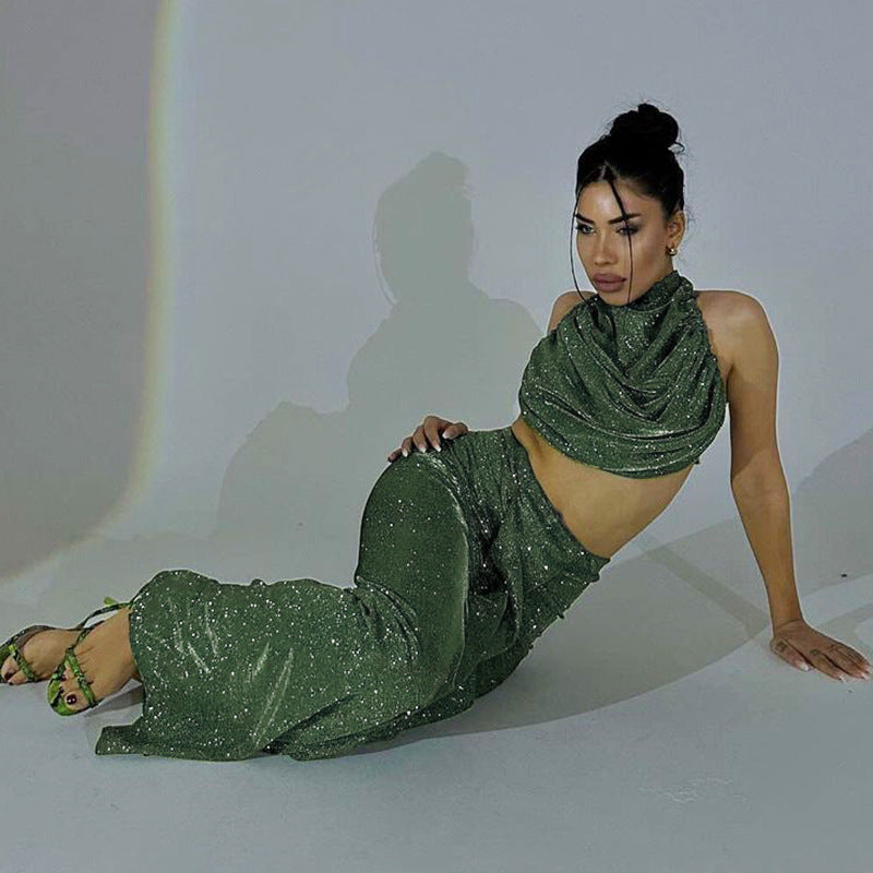 Sexy Halter Backless Top High Waist Bodycon Long Skirt Fashion Women Two Piece Set 5