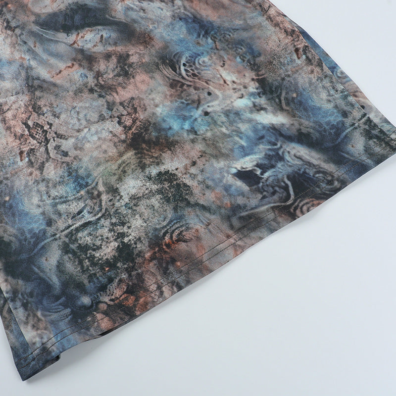 Women Printed Sexy Backless Slit Lace Dress 12