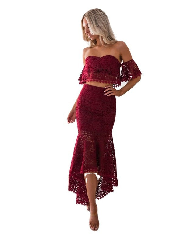Dress lace Strapless Low Back Chic two-piece skirt set 9