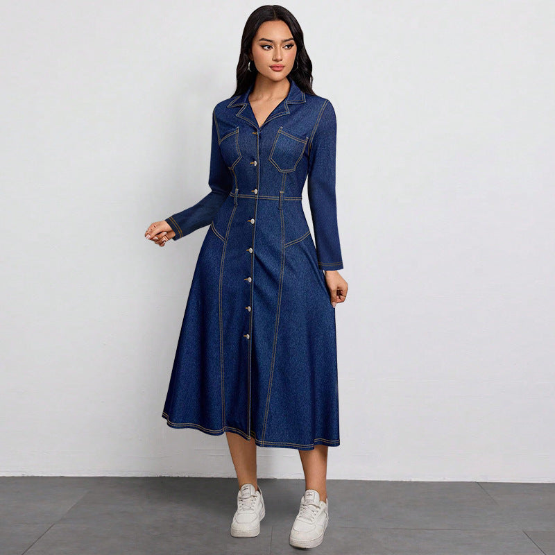 Women Denim Long-Sleeved Dress 4