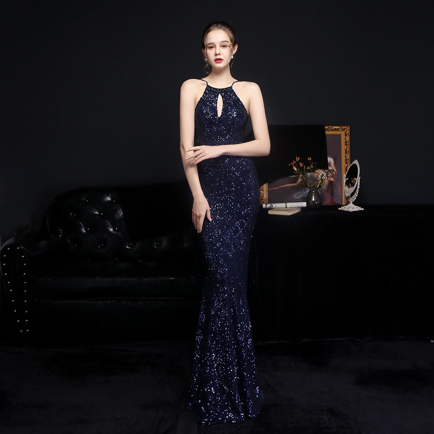 Summer Occasional Sequin Halter Mermaid Long Evening Dress 17