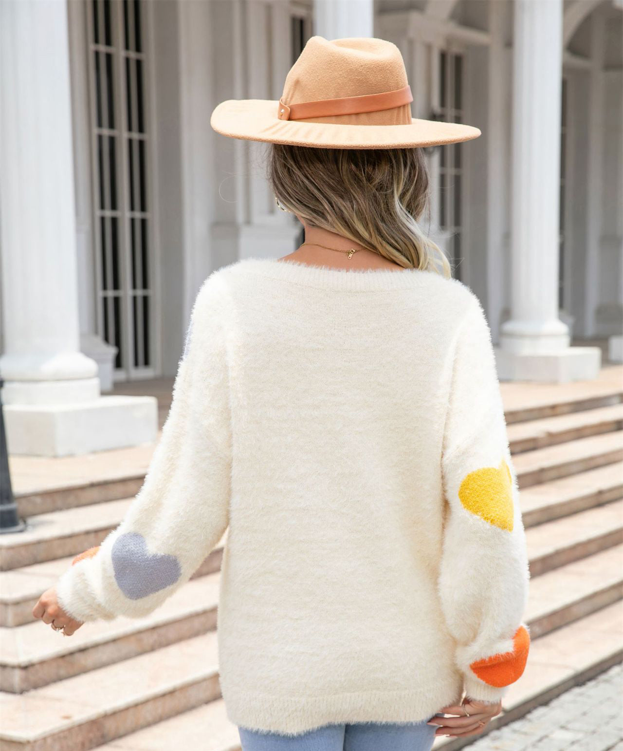 Women Round Neck Basic Heart Print Sweater 19