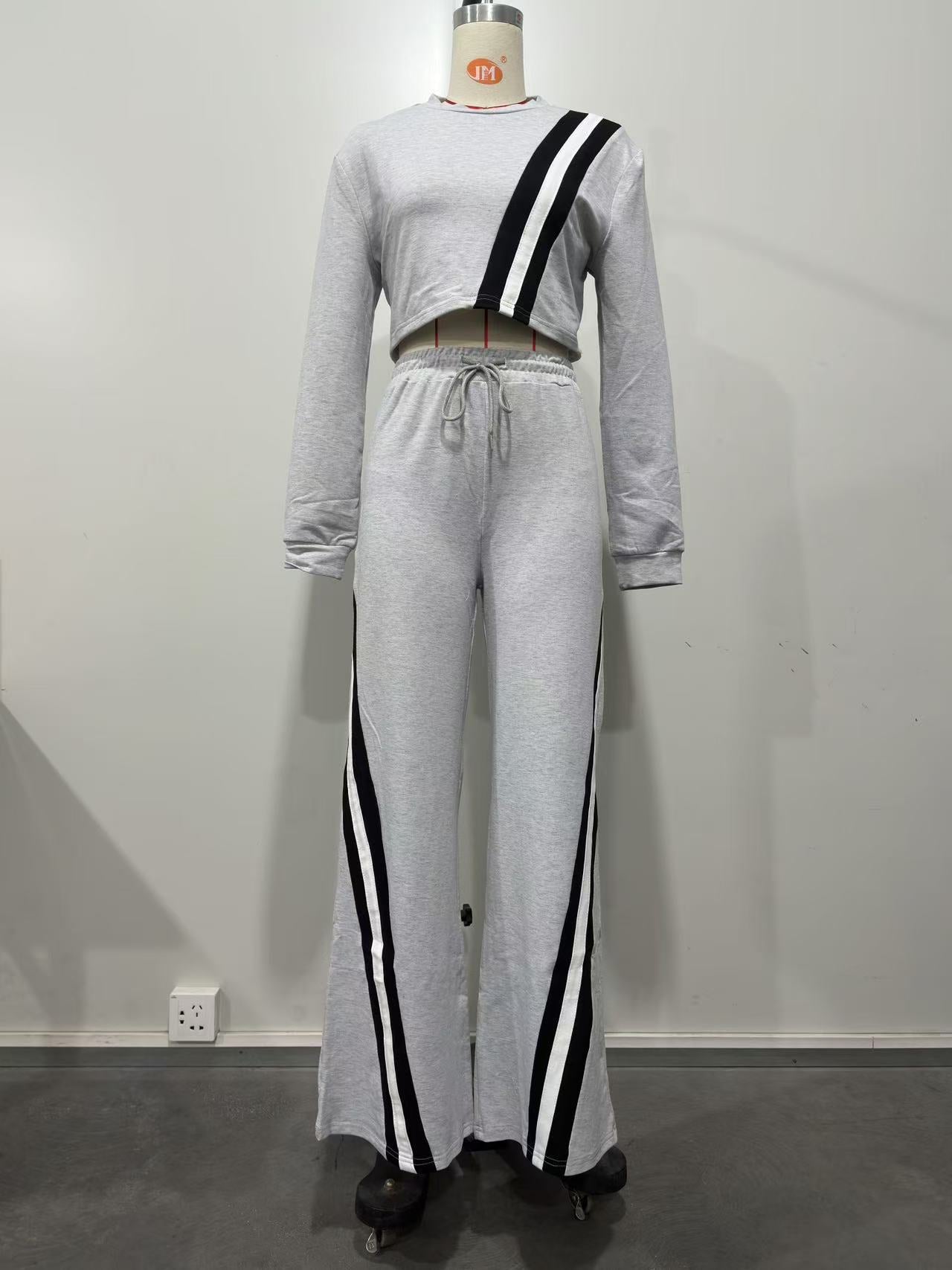 Autumn And Winter Women's Casual Sports Patchwork Loose Straight Wide-Leg Pants 12