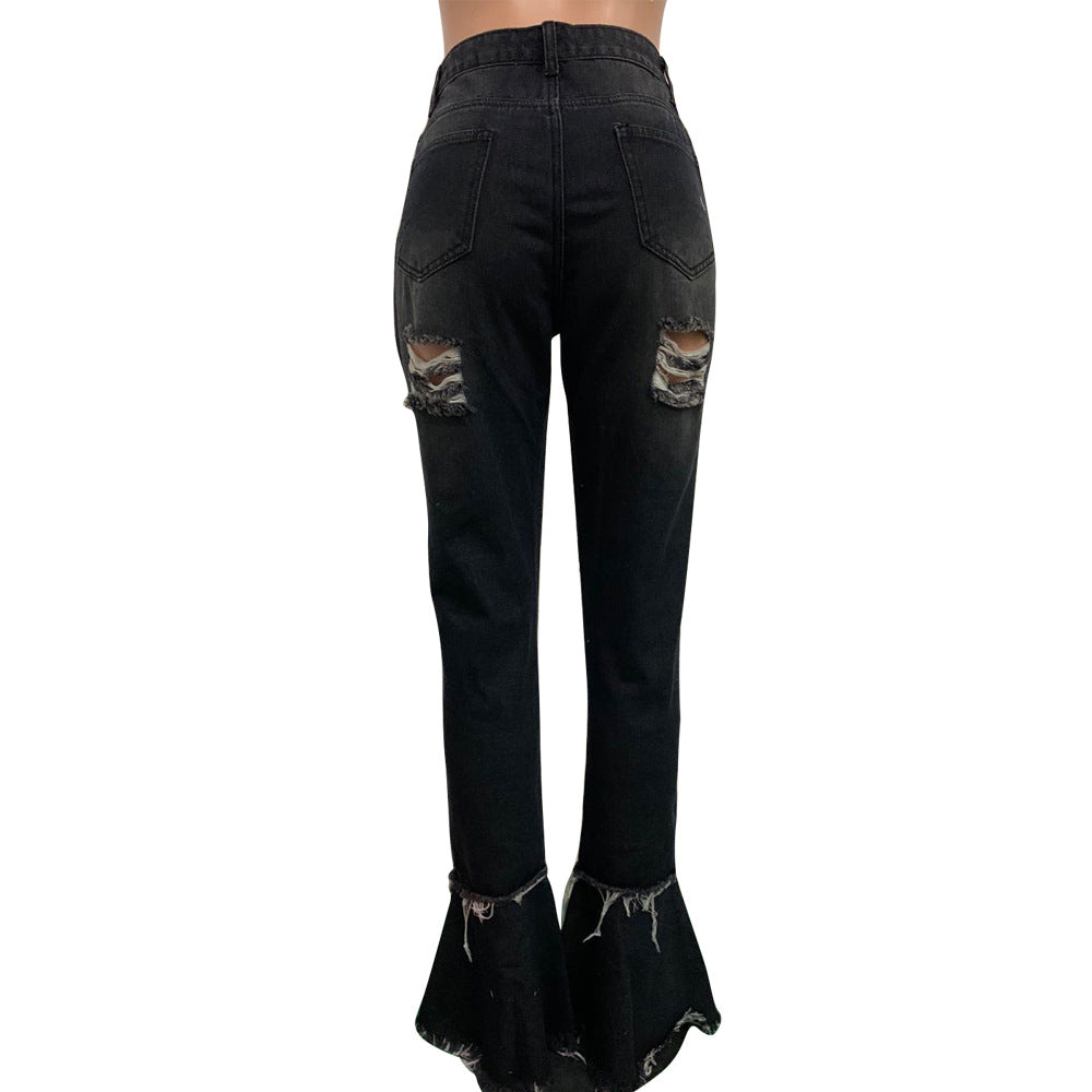 Women's Fringed Ripped Classic Denim Ruffle Trouser 23