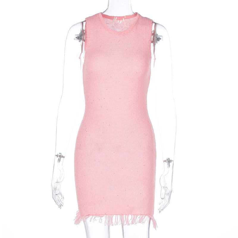 Women's Summer Fashion Round Neck Sleeveless Slim Sexy Bodycon Dress 6