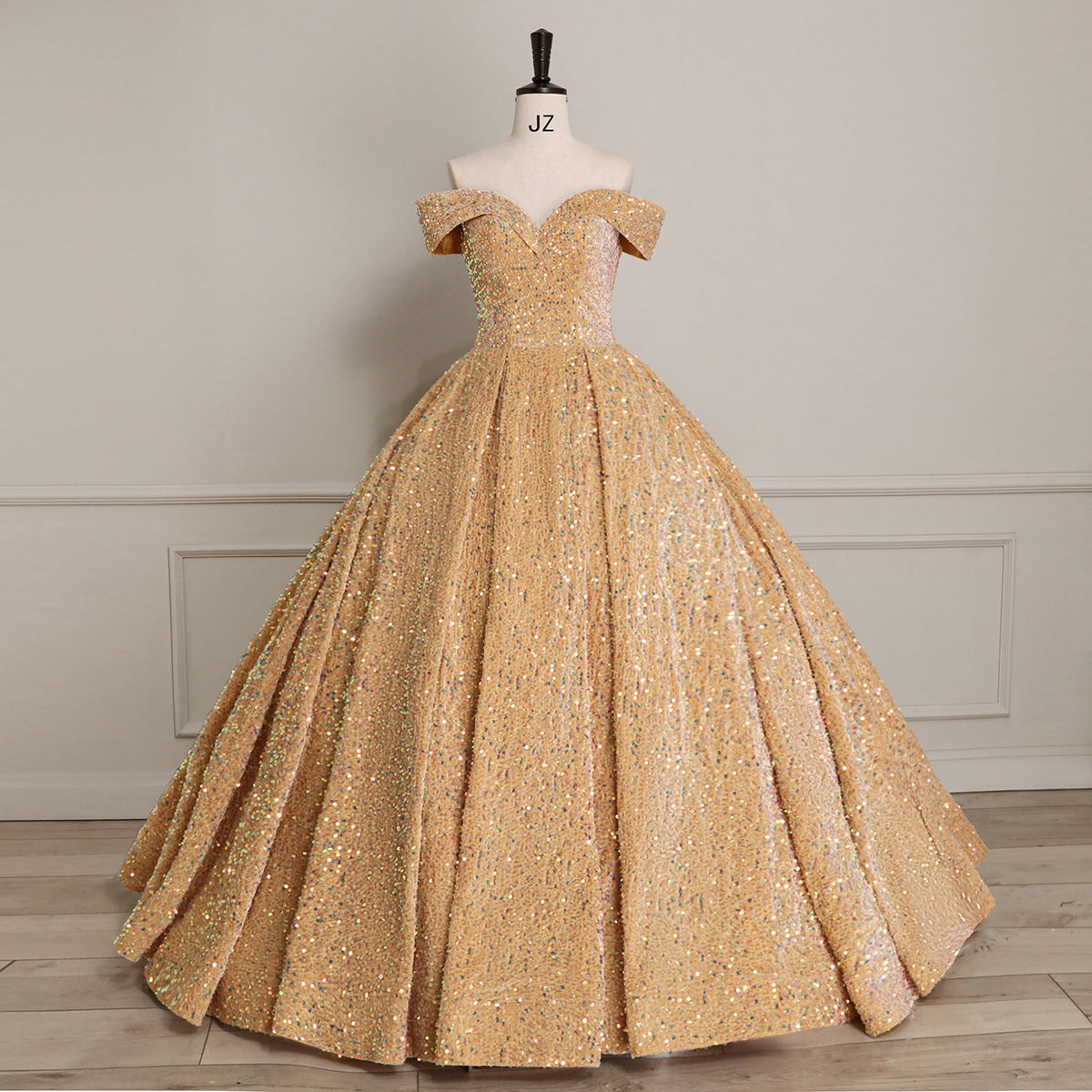 Bride Wedding Dress Women's Sequins Ball Gown Off Shoulder Puffy Evening Dress 17