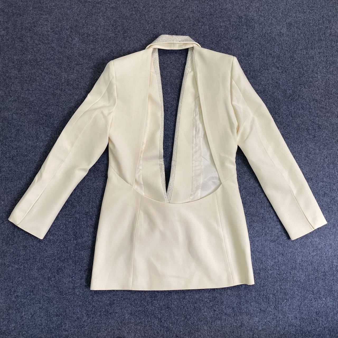 Fashion Low Back Beaded V-Neck Blazer Dress 11