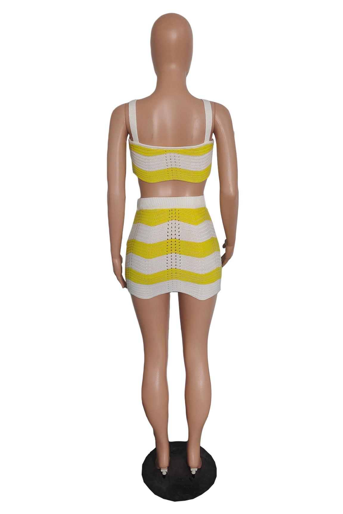 Summer Fashionable Contrasting Stripes Sexy Knitting High Waist Two Piece Skirt Set 9