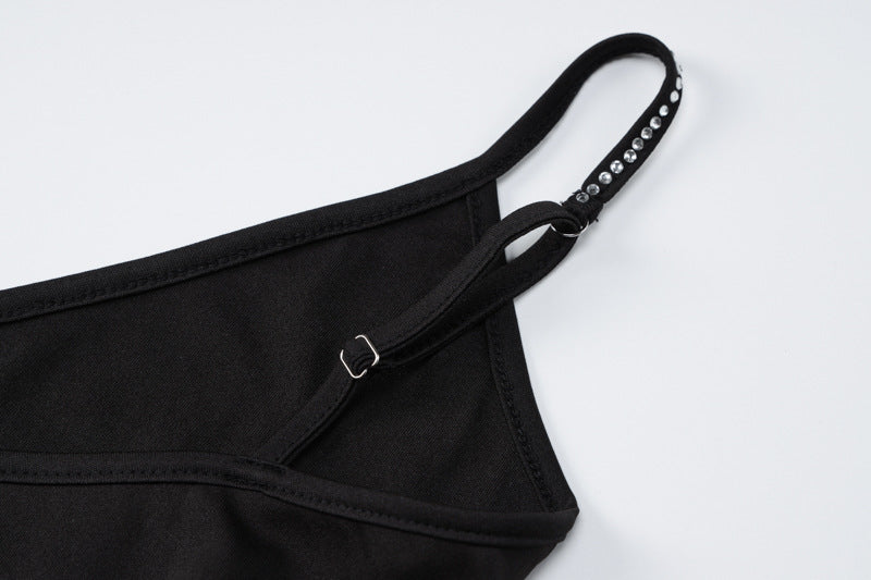 Autumn Women's Sexy Beaded Straps Slim Waist Low Back Furry Dress 11