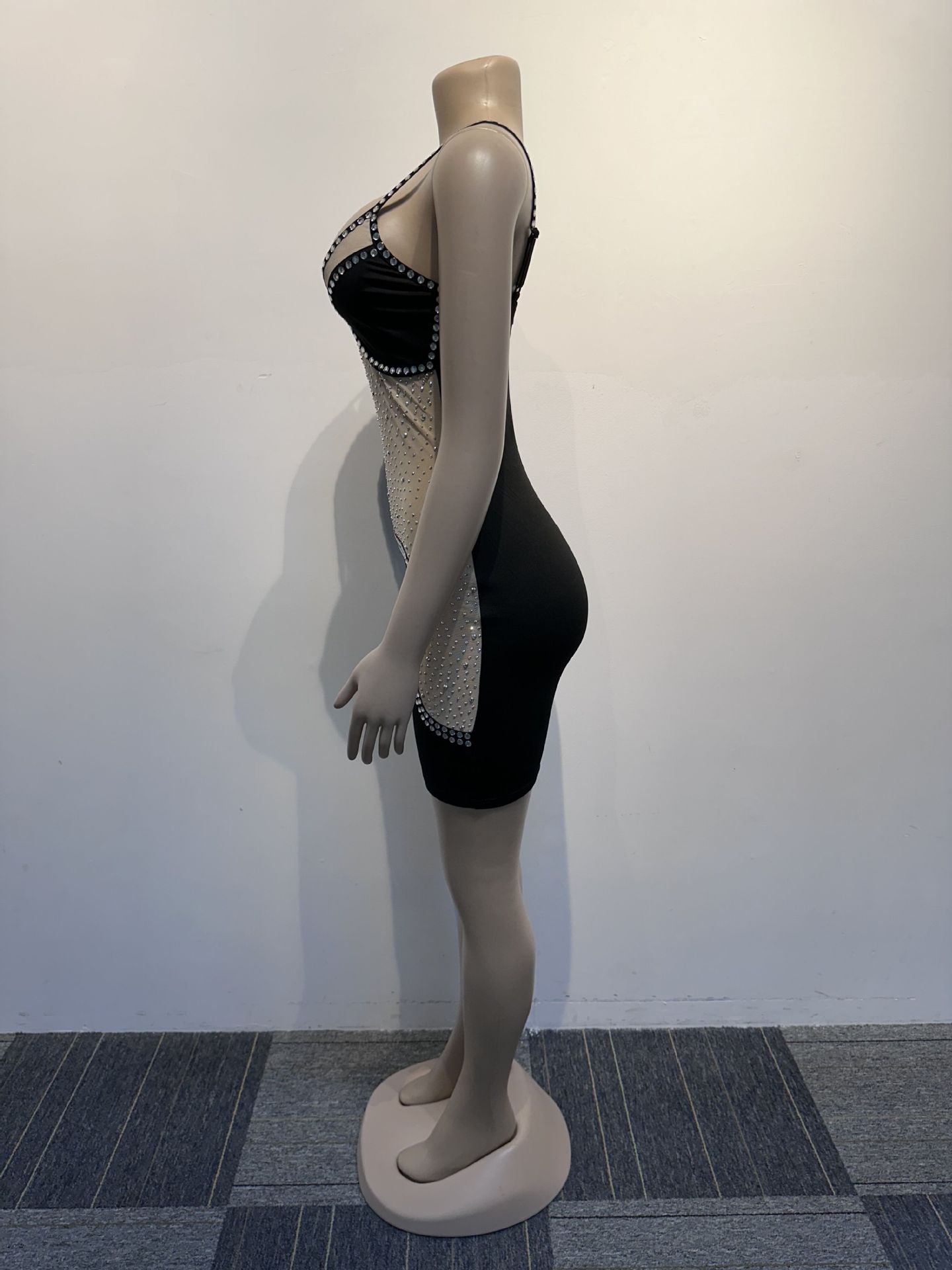 Women Beaded See Through Stretch Strap Bodycon Dress 9