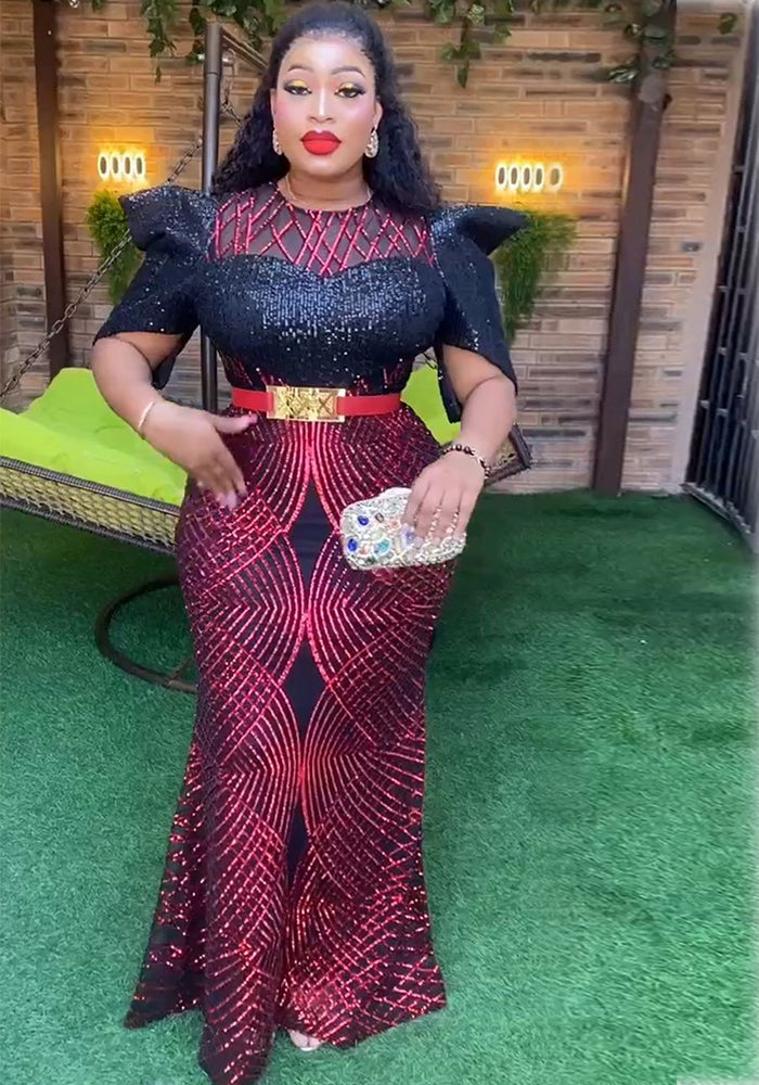 Sequined Christmas Party Evening Dress African Women's Dress