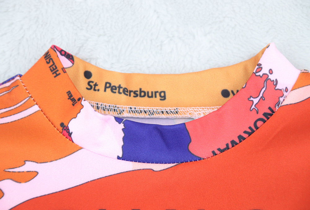 High Neck Long Sleeve Printed Long Dress Fashionable Women's Dress 25