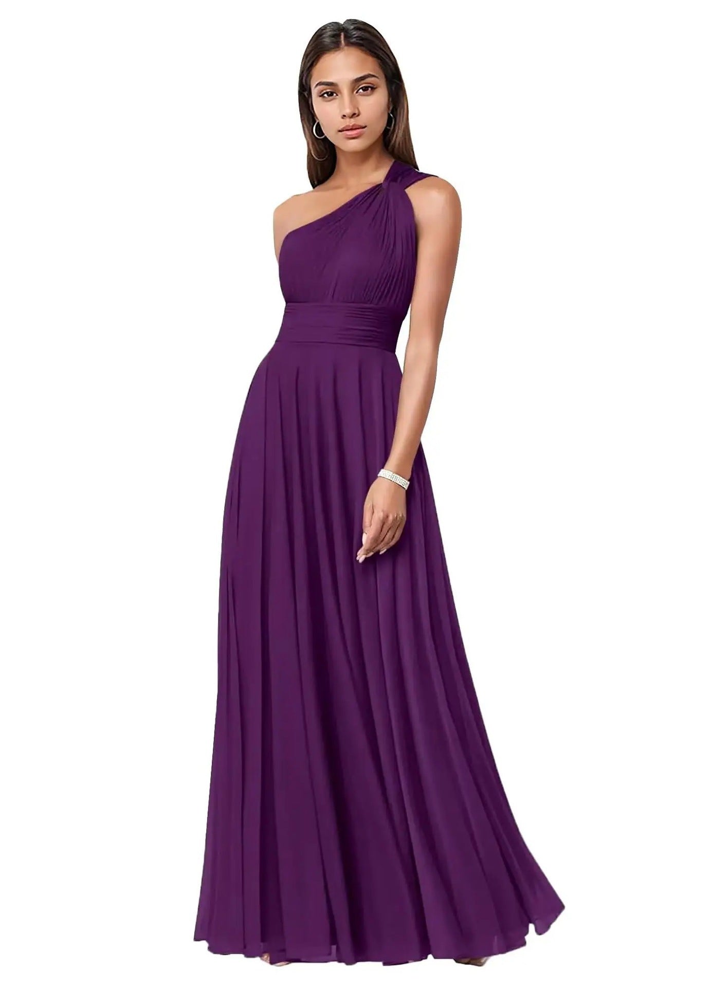 Evening Dress Long Slim Fit Bridesmaid Dress Wedding One-Shoulder Chiffon Ball Gown（Processing time need 3-6 days） 11