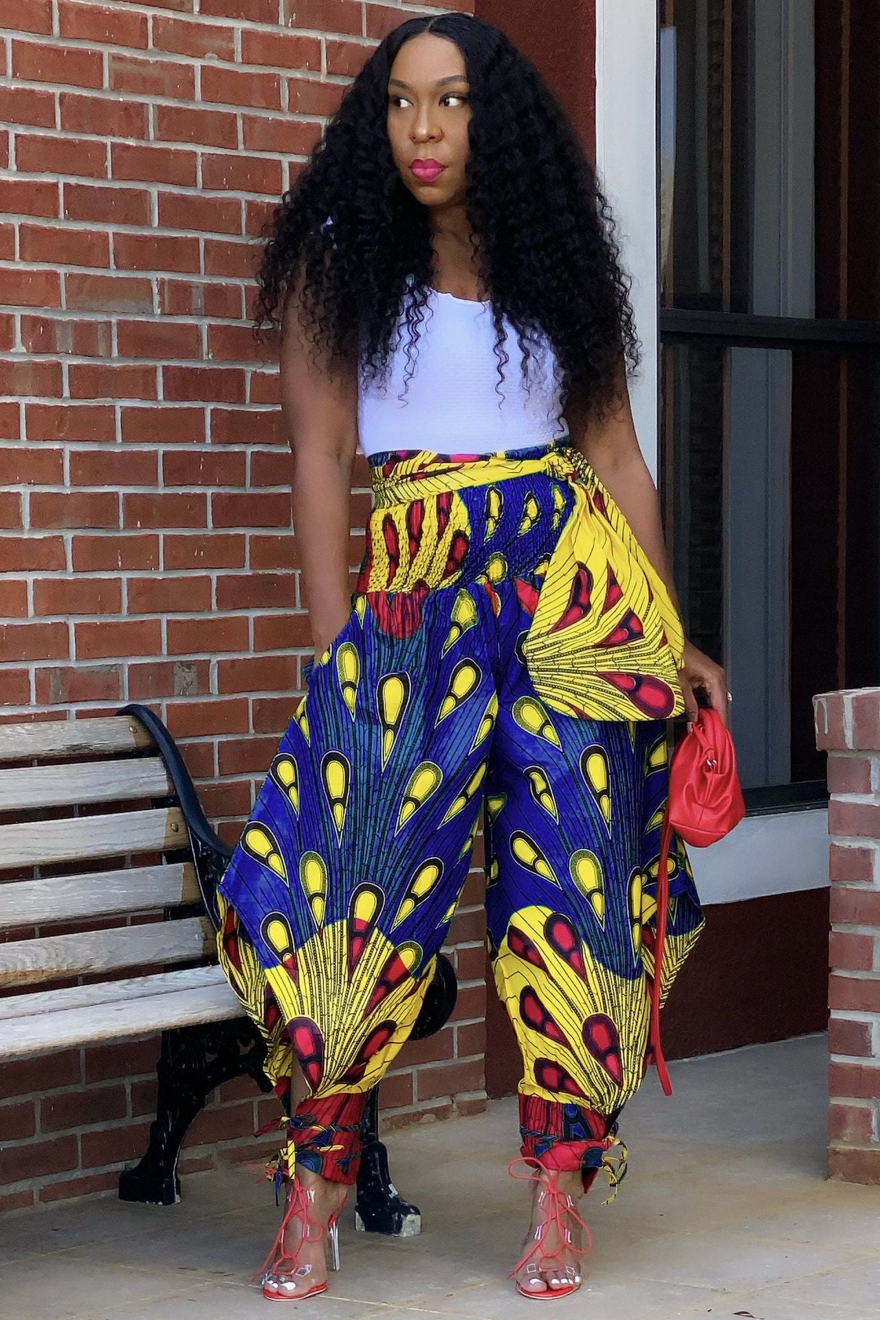 Women's Pants Print Wide-Leg Pants belted Casual Pants 5