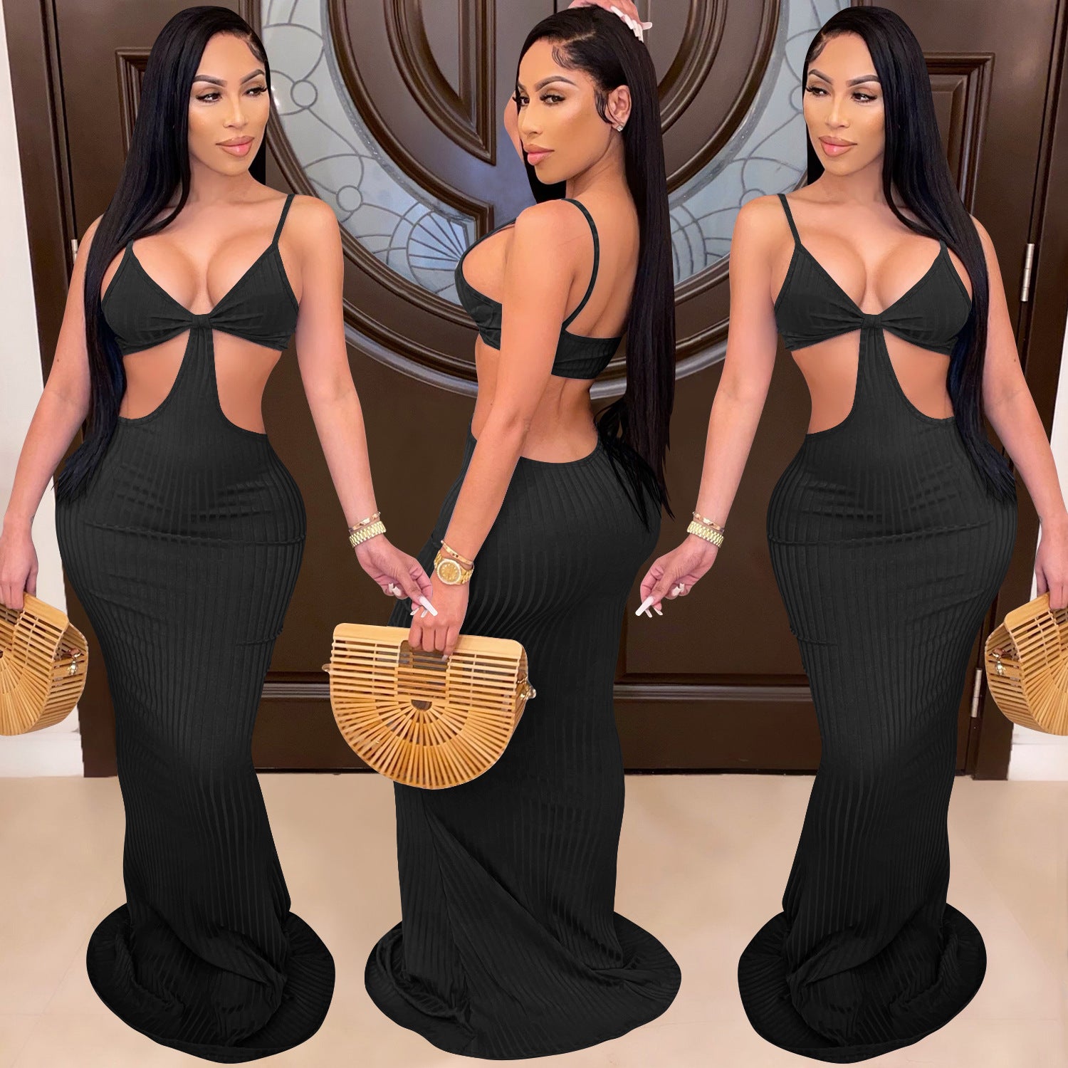 Sexy Knitted Strap Solid Color Dress for Women 4