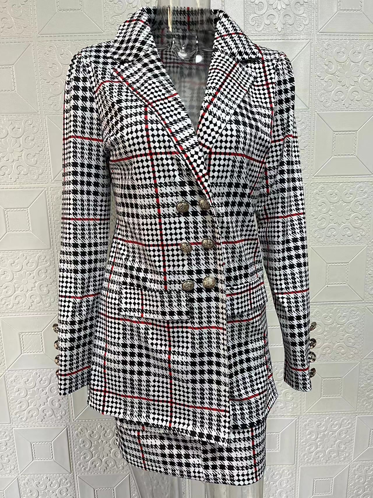 Women Printed Elegant Career Blazer and Print Skirt Two-Piece Set 38