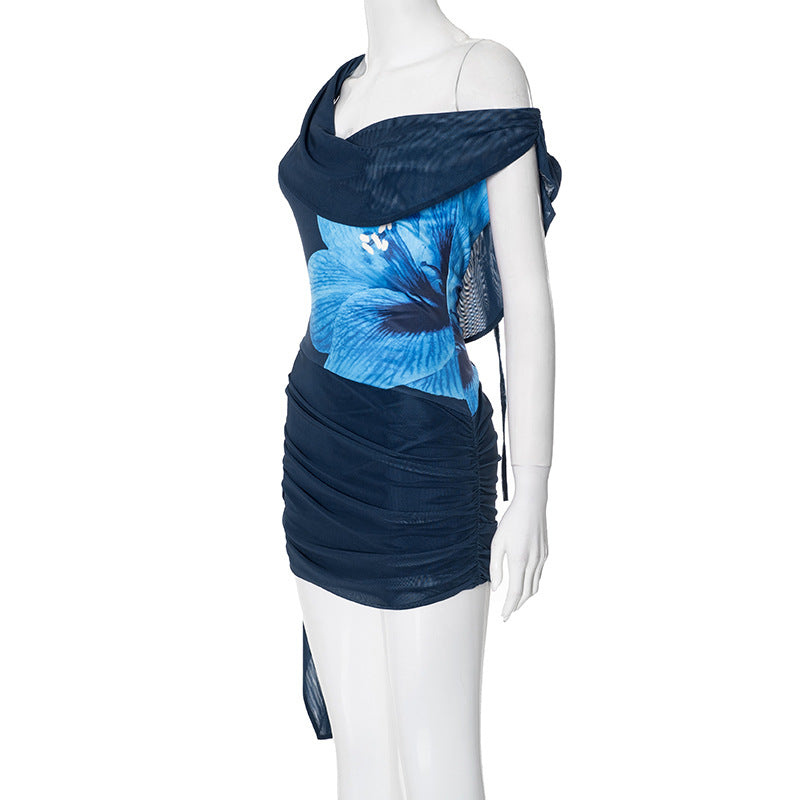 Women Sexy Backless Swing Neck Printed Side Ribbon Bodycon Dress 20