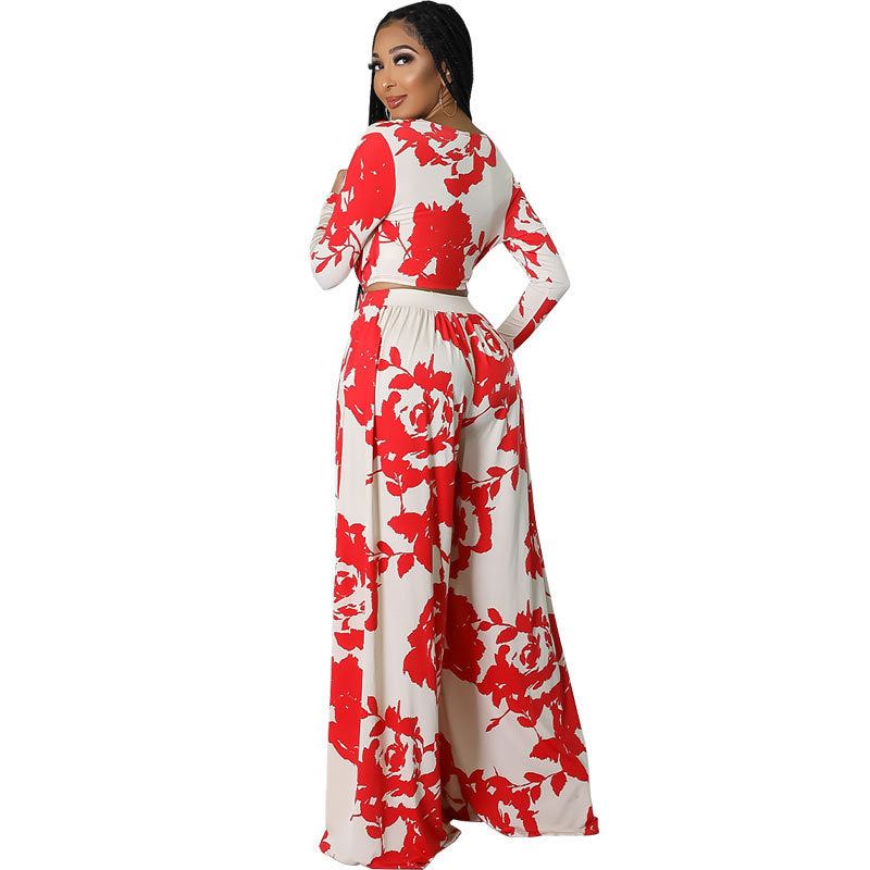 Women's Casual Spring Print Long Sleeve Two Piece Pants Set 3