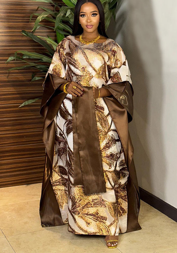 African Women's Plus Size Print Dress Jacquard Robe Headscarf