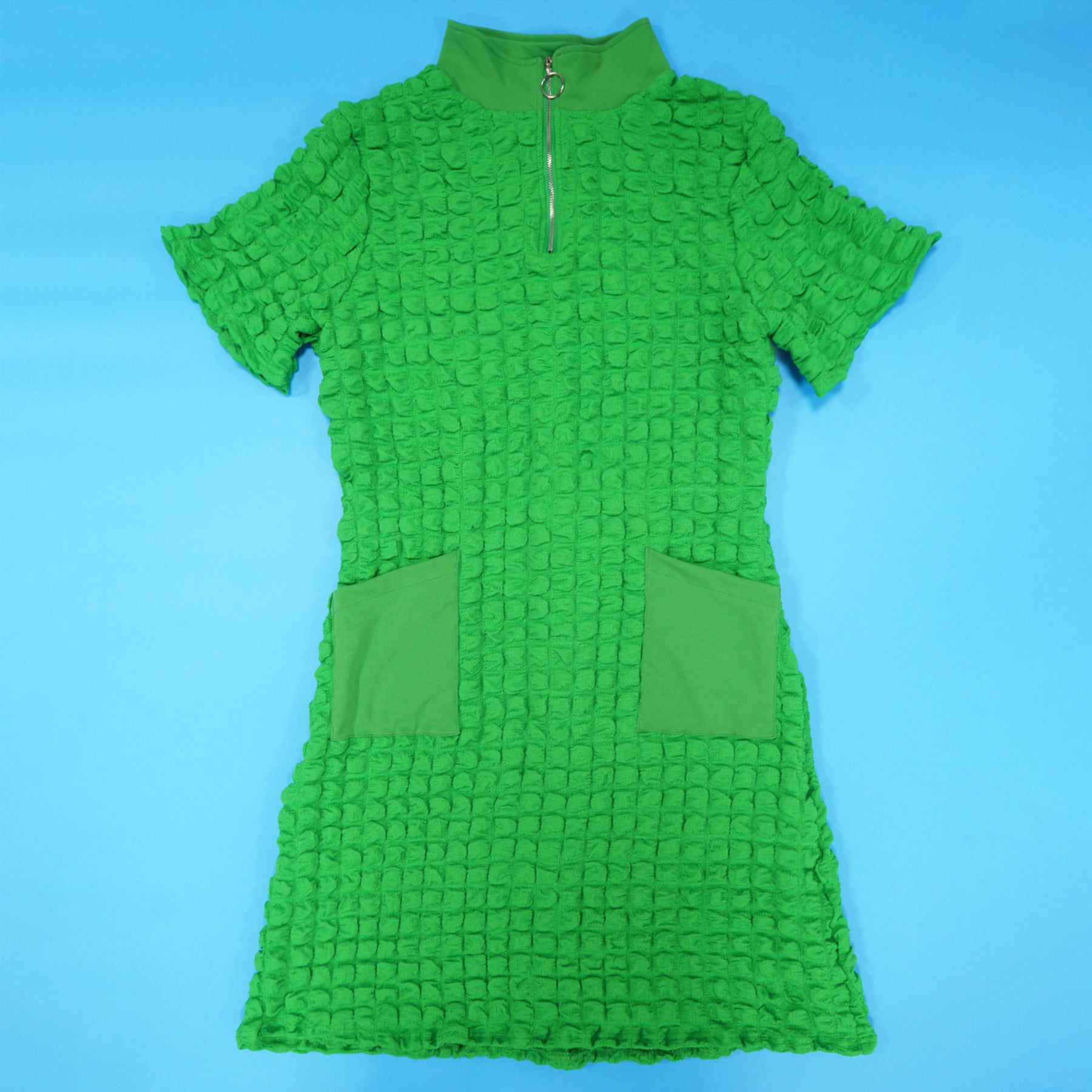 Spring Plus Size Short Sleeve Zipper Hollow Midi Dress 16