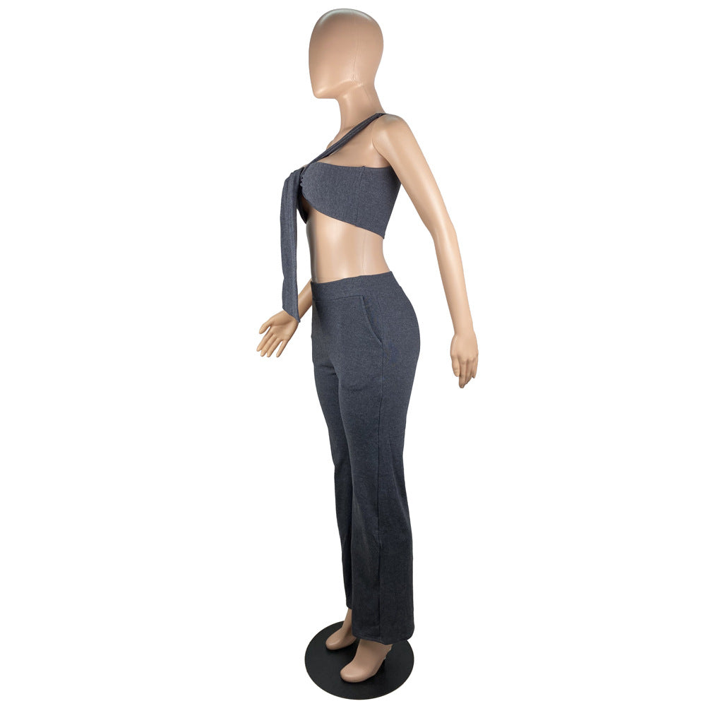 Women sexy irregular Top and Pants two-piece set 6