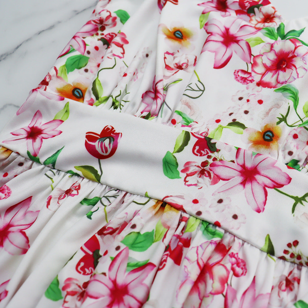 Sleeveless V-neck Low Back Printed Slim Dress Versatile Women's Strap Dress 12