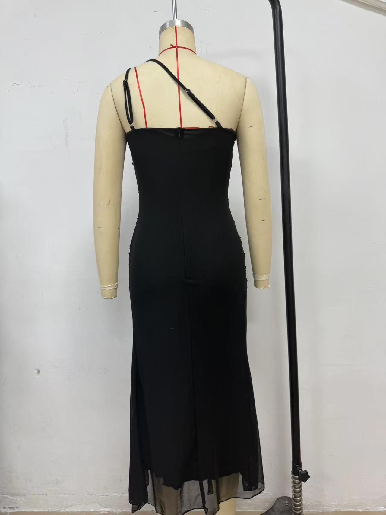 Summer Slash Shoulder Fashion Sexy Shirred High Slit Slim Dress 9