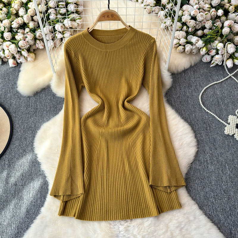Women Autumn Long Sleeve Knitting Round Neck Dress 8