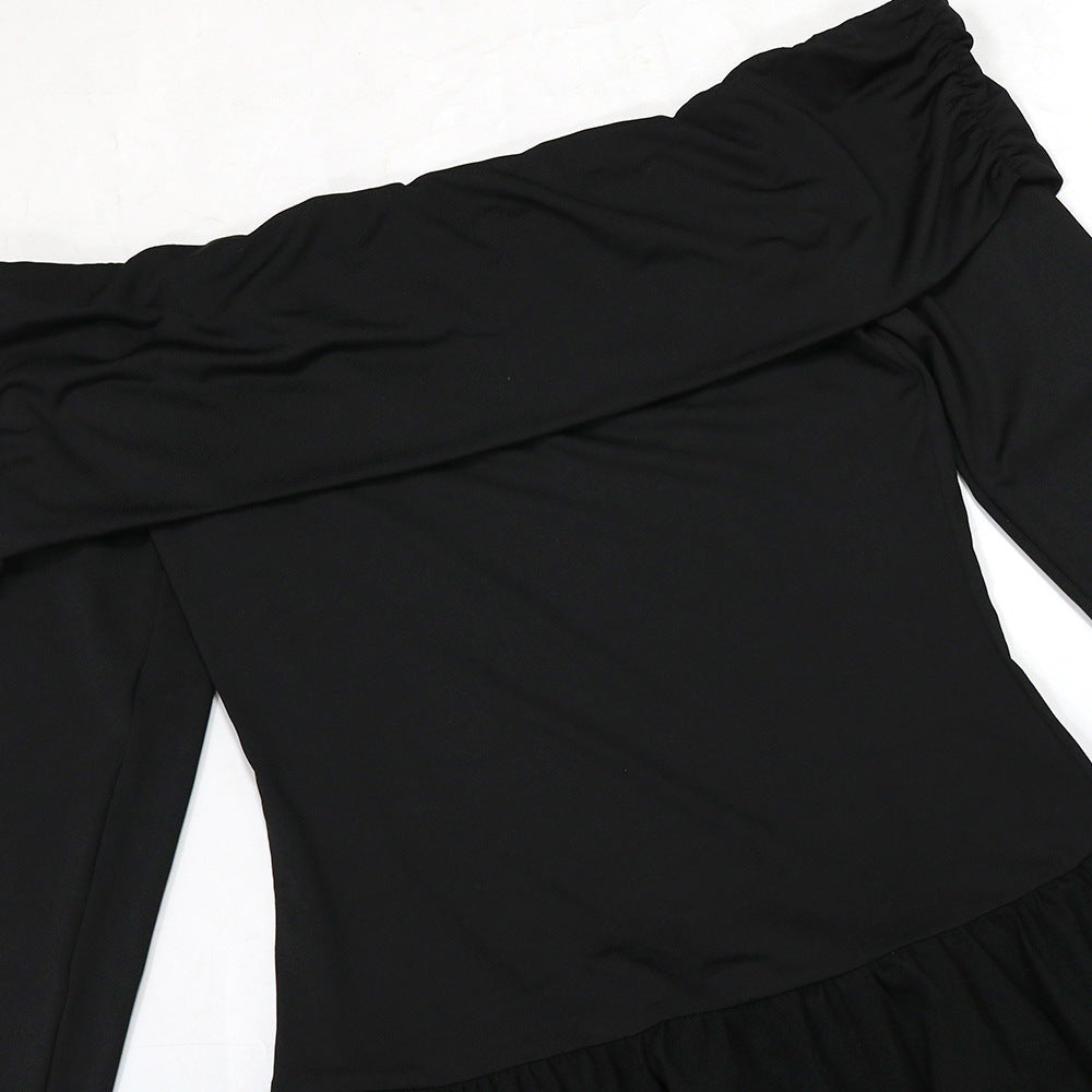 Fashion Off Shoulder Long Sleeve Solid Color Short Dress For Women 4