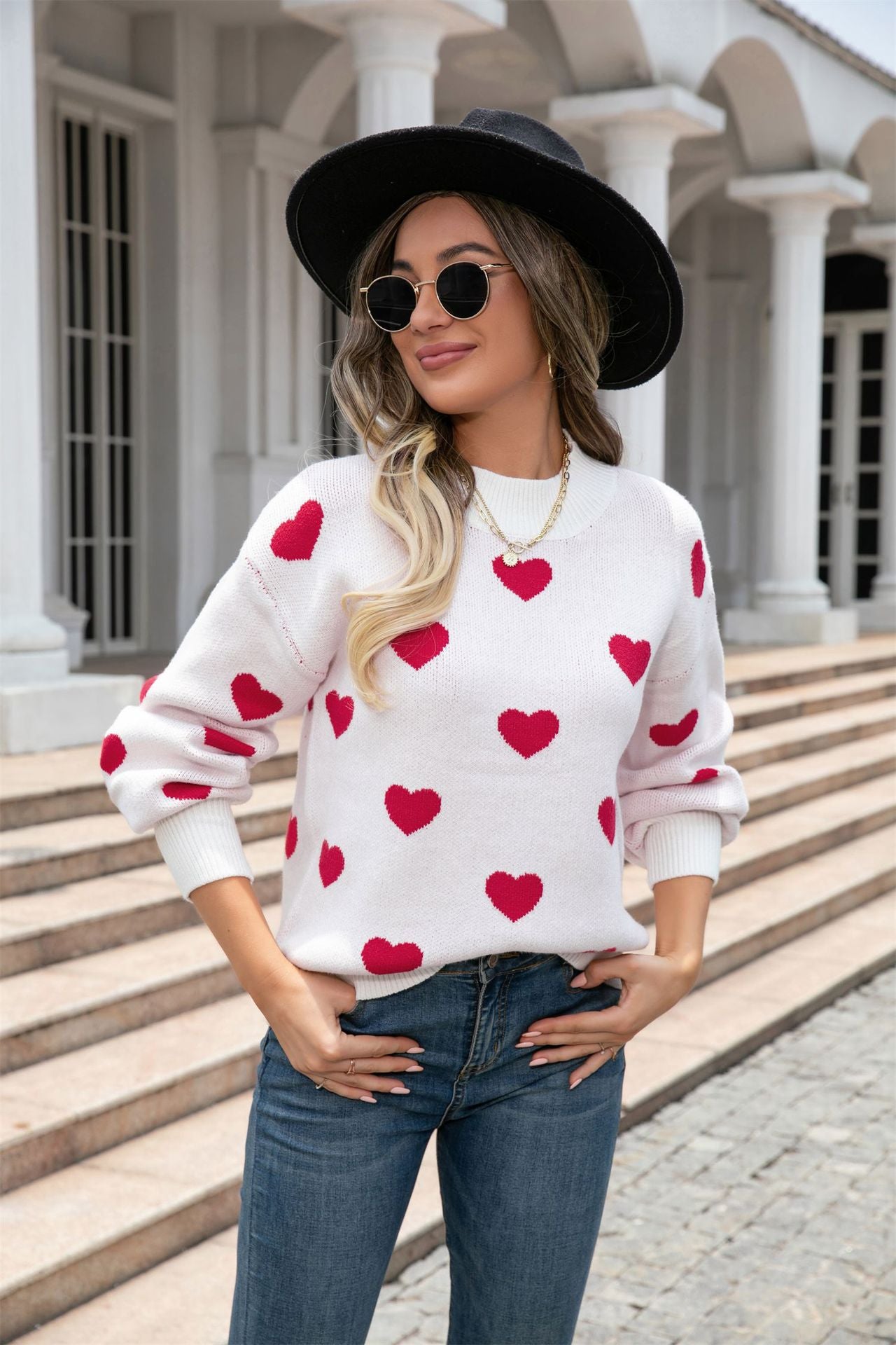 Women's Valentine's Day Sweater Heart Print Knitting Shirt 7