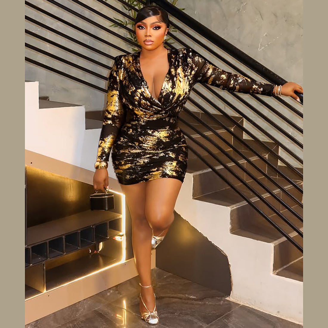 Women autumn flared neck bodycon dress 4