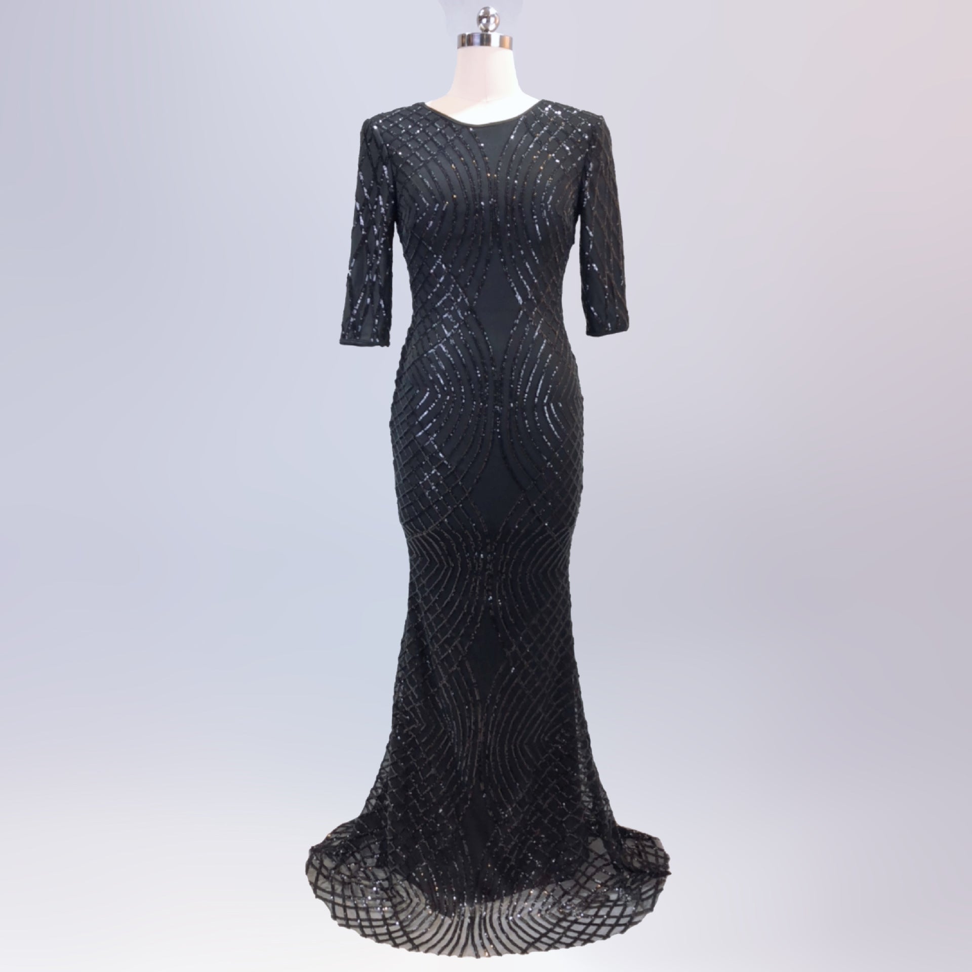 Long Sleeve Dress Women'S Sequin Slim Fit Mermaid Evening Long Gown 16