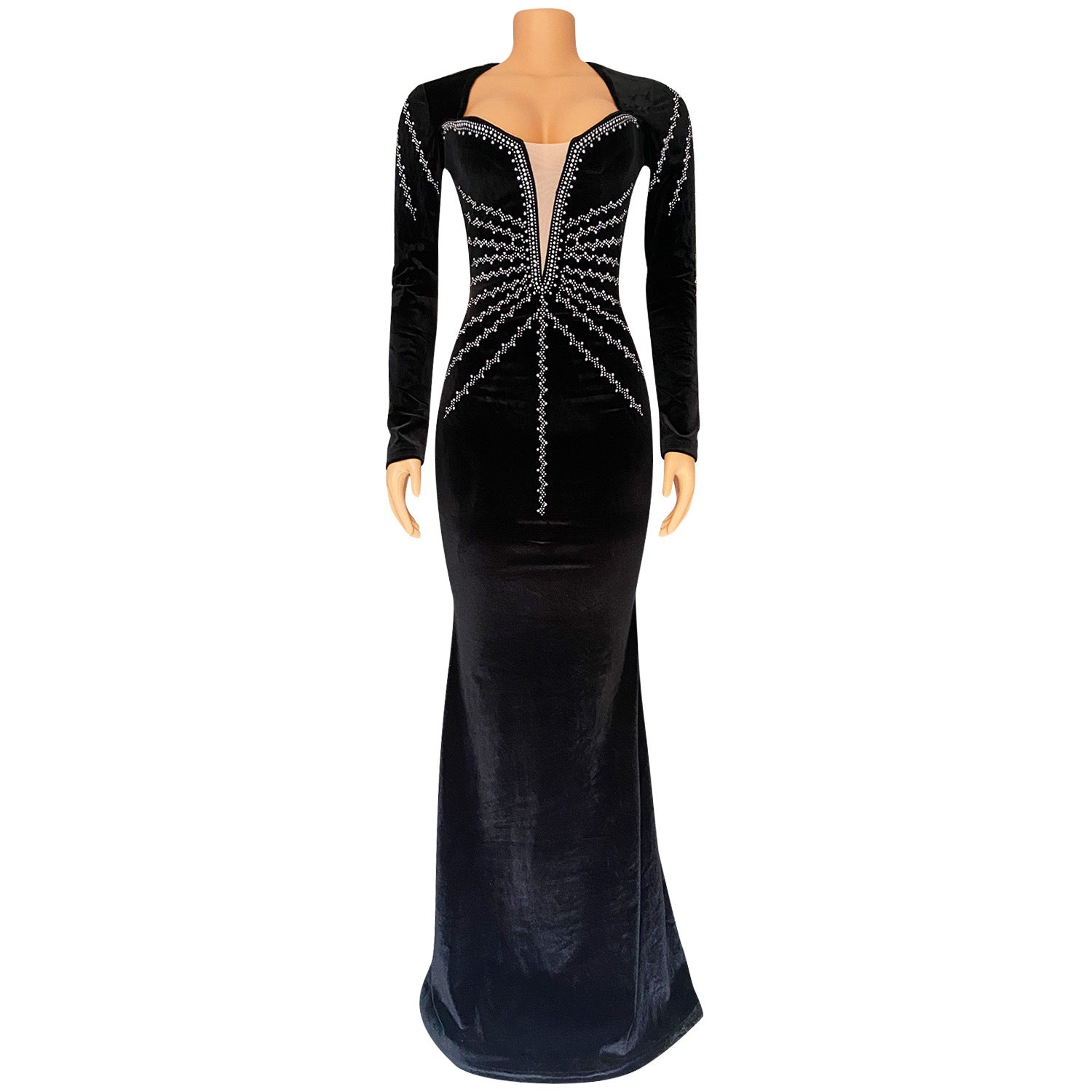 Women Sexy Party Long Sleeve Beaded Fishtail Dress 15