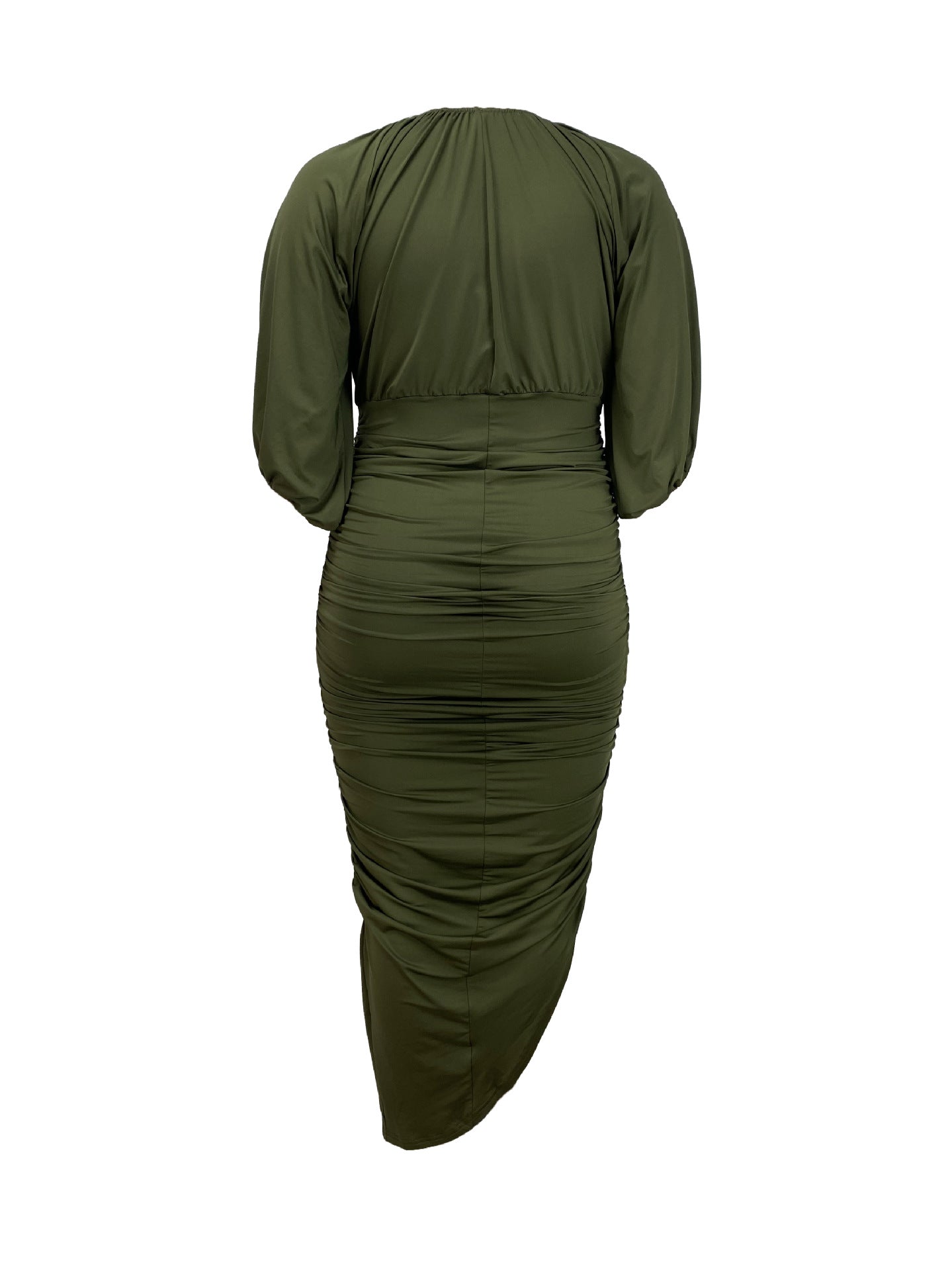 Women's Fashion Elegant Solid Color Round Neck Half Sleeve Fashion Pleated Long Dress 4