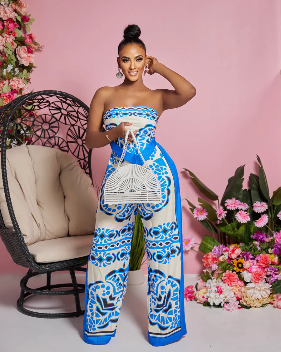 Women's Printed Strapless Wide Leg Pant Two-Piece Set 12