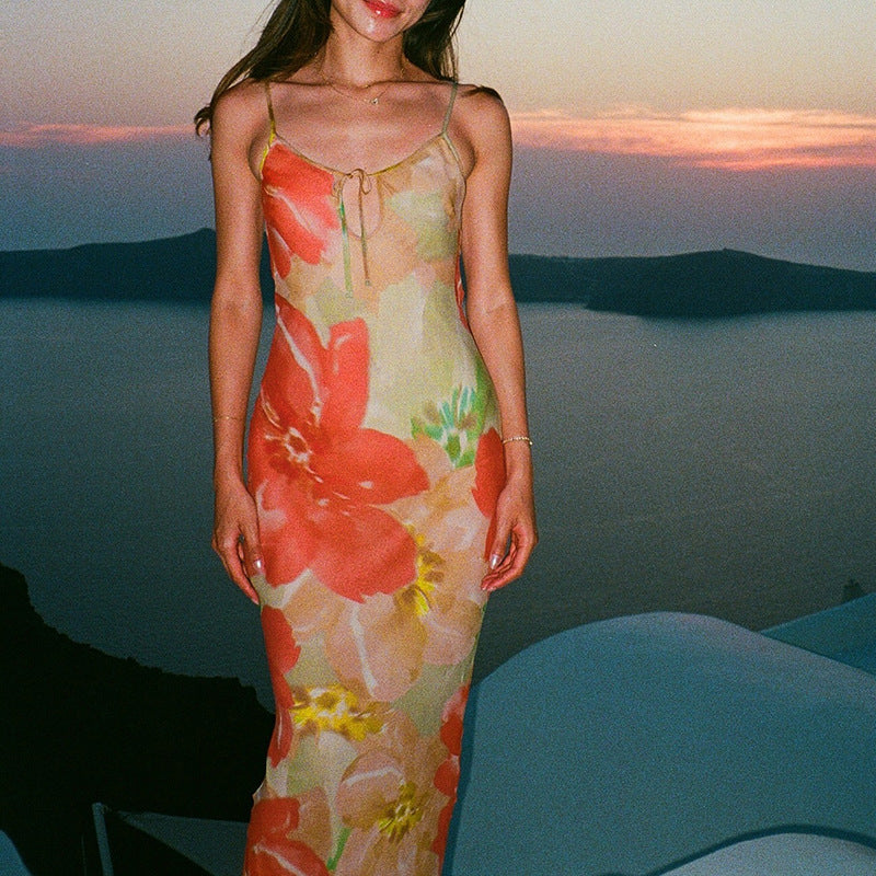 Summer Sexy Printed Lace-Up Hollow Holidays Strap Fishtail Dress 3