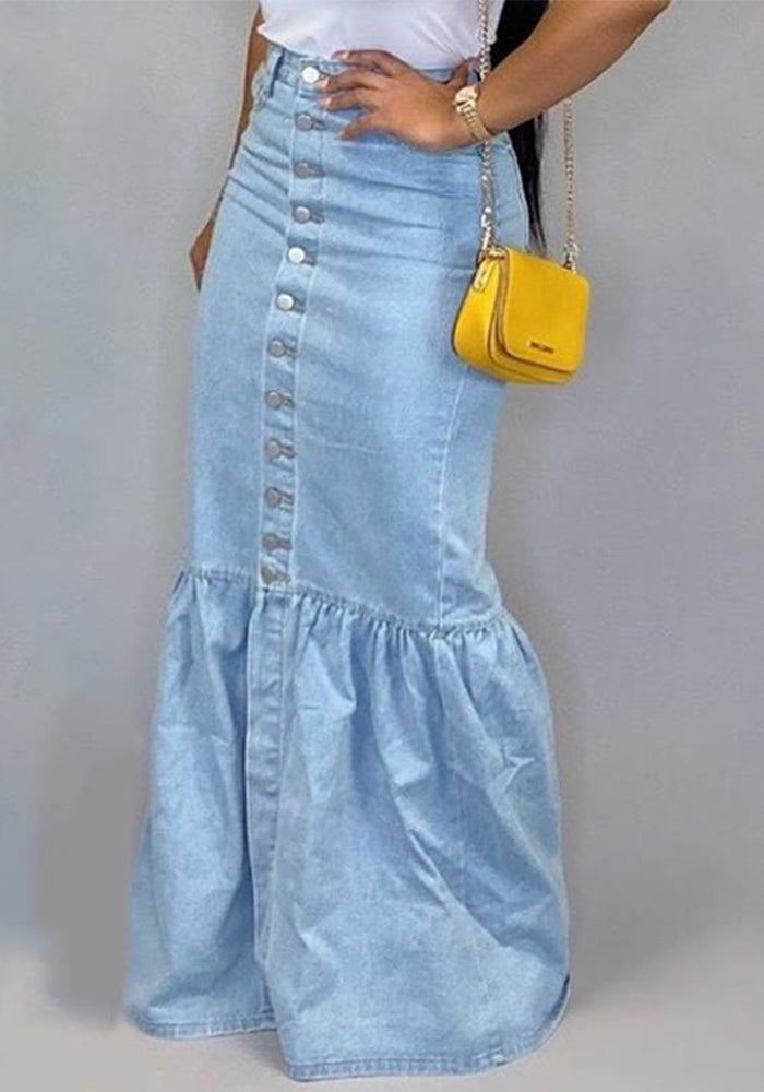 Women Stretchy Denim Fishtail Skirt