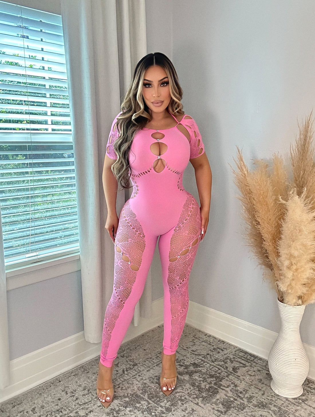 Sexy Hollow See Through Halter Backless Short Sleeve Tight Fit Jumpsuit 5