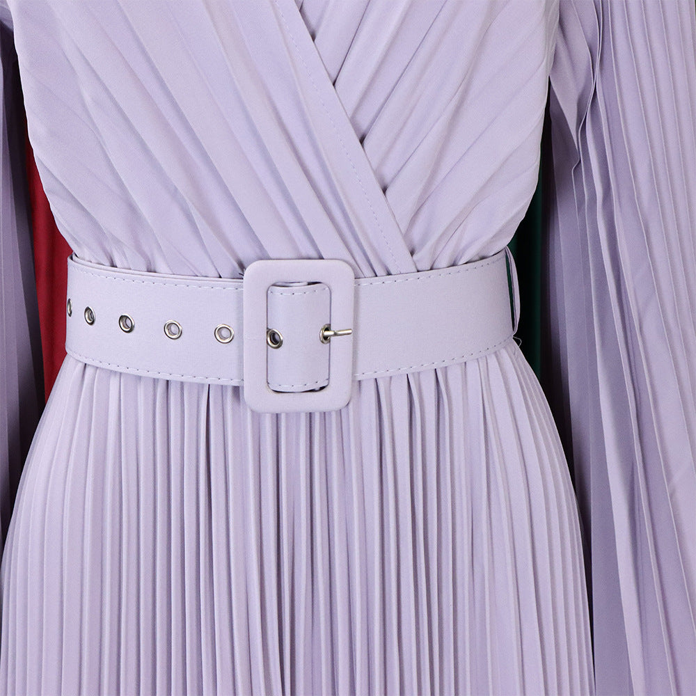 Elegant Women'S Solid Color V-Neck Sexy Pleated Long Dress Maxi Dress 18