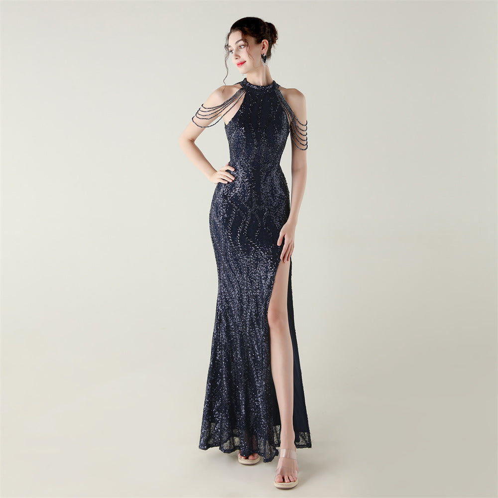 Women sequined sequined tube flower beaded sexy backless fishtail Formal Party evening dress 20