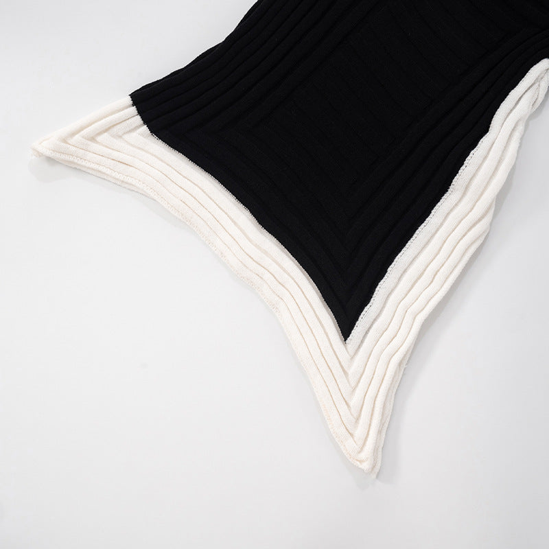 Women sexy contrast color Slash Shoulder Backless slit irregular dress 12