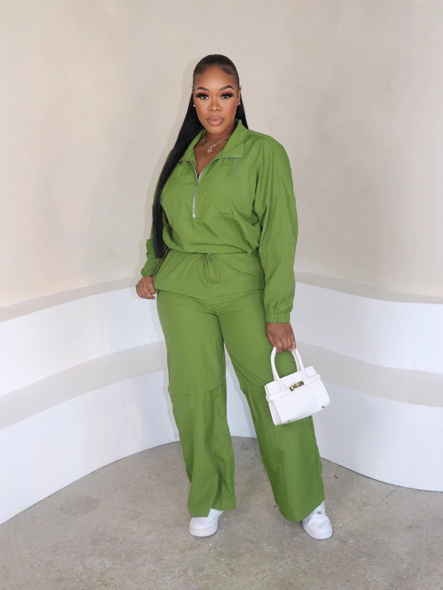 Women Autumn and Winter Zipper Long Sleeve Top and Pants Casual Two-piece Set 4