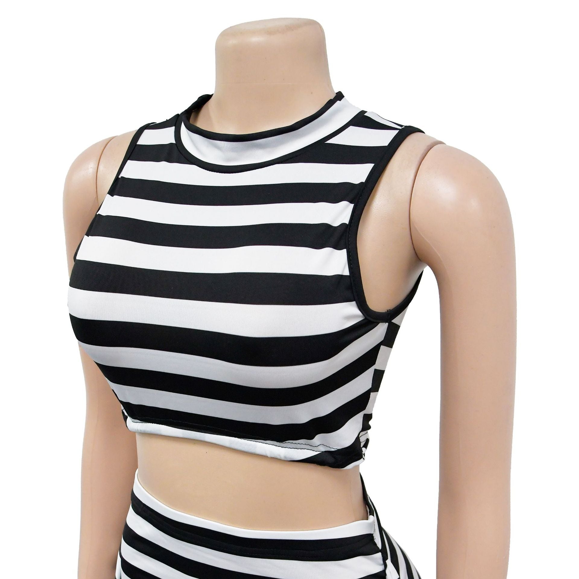 Ladies' Fashion Stripe Sleeveless Crop Top Maxi Skirt Two-Piece Set 16