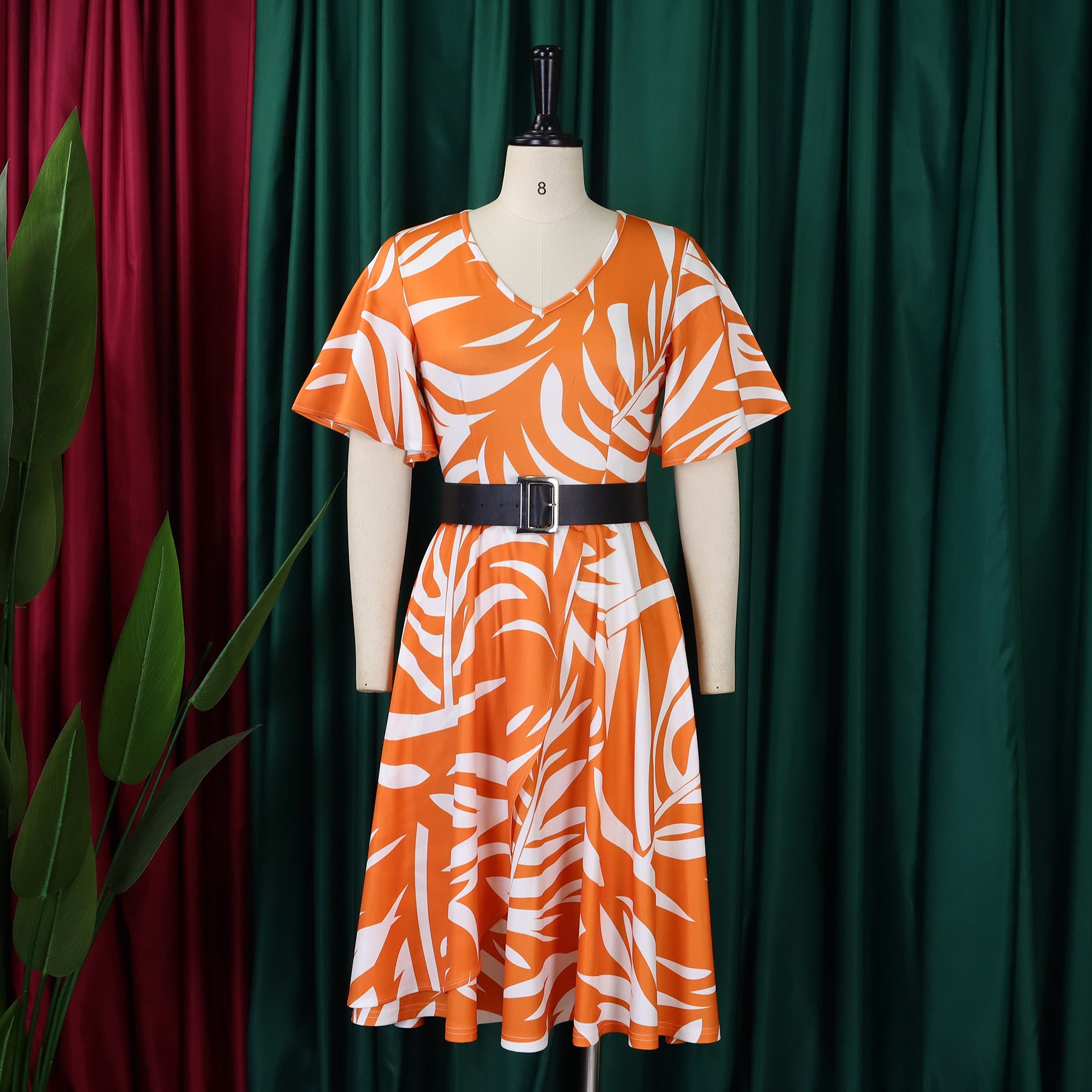 Summer Fashion Chic Women's Belt Print African Plus Size Midi Dress 18