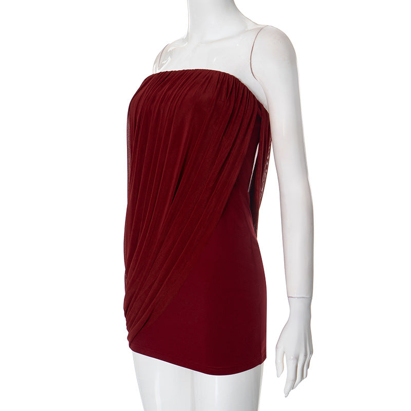 Women's Autumn Winter Strapless Mesh Patchwork Bodycon Dress 11