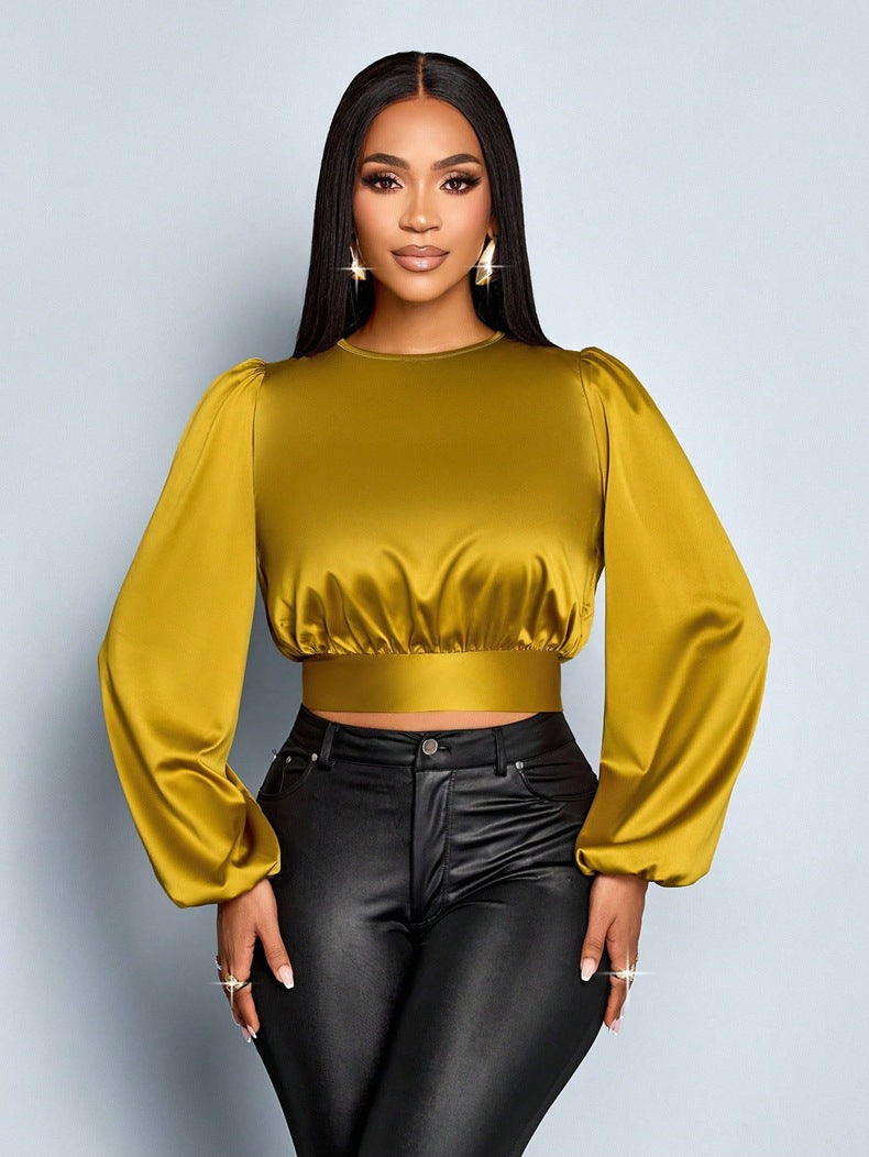 Women Fall Satin Sexy Leopard Print Top Shirt 3