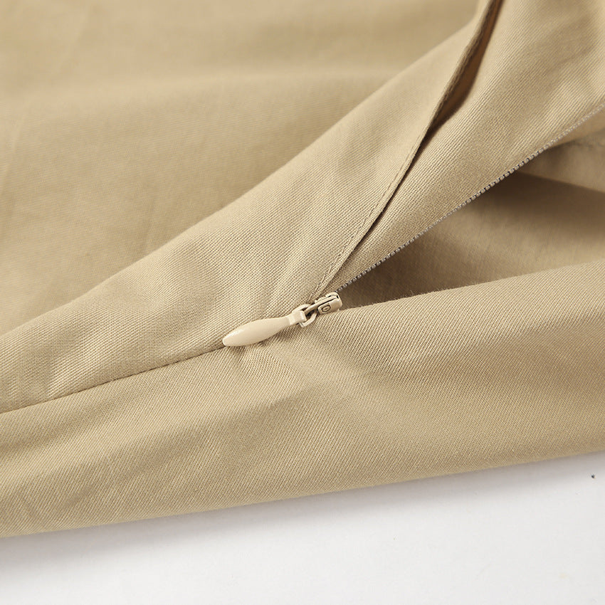 Khaki High Waist Career Long Skirt Autumn Fashion Women's Clothing 7