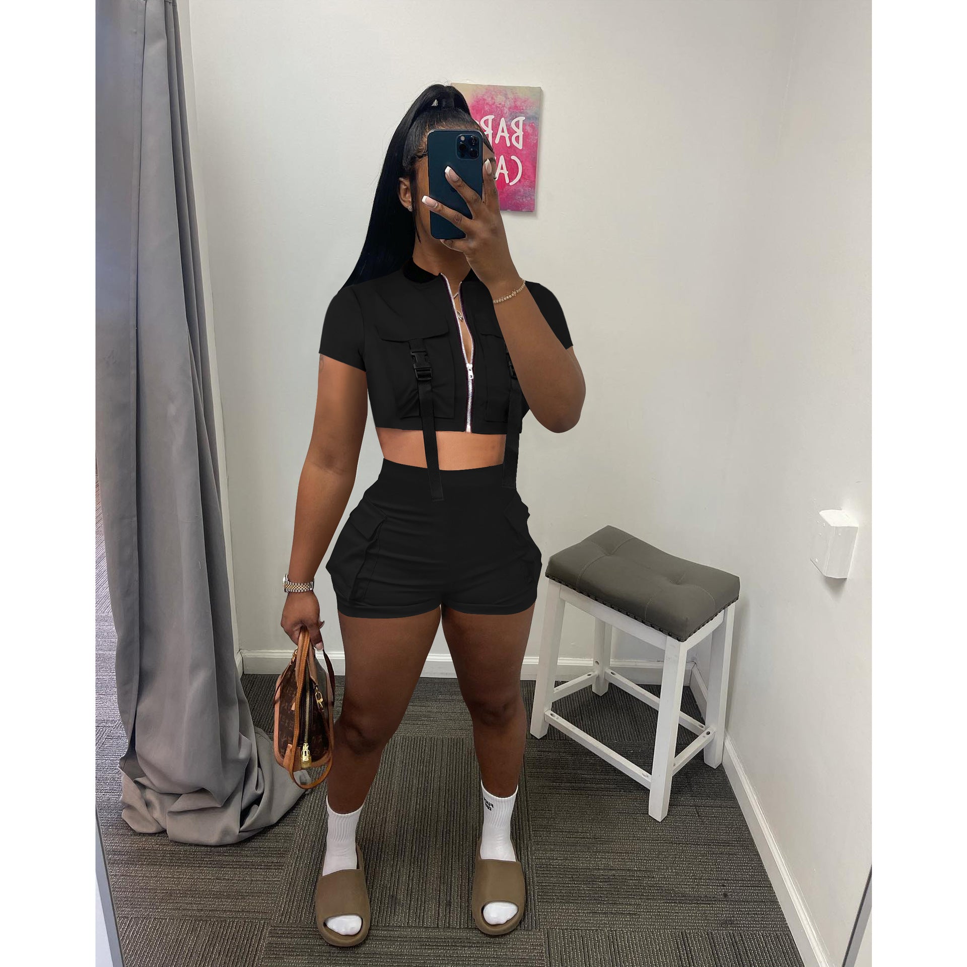 Women'S Clothing Summer Trends Short Sleeves Top Shorts Two-Piece Sets 7