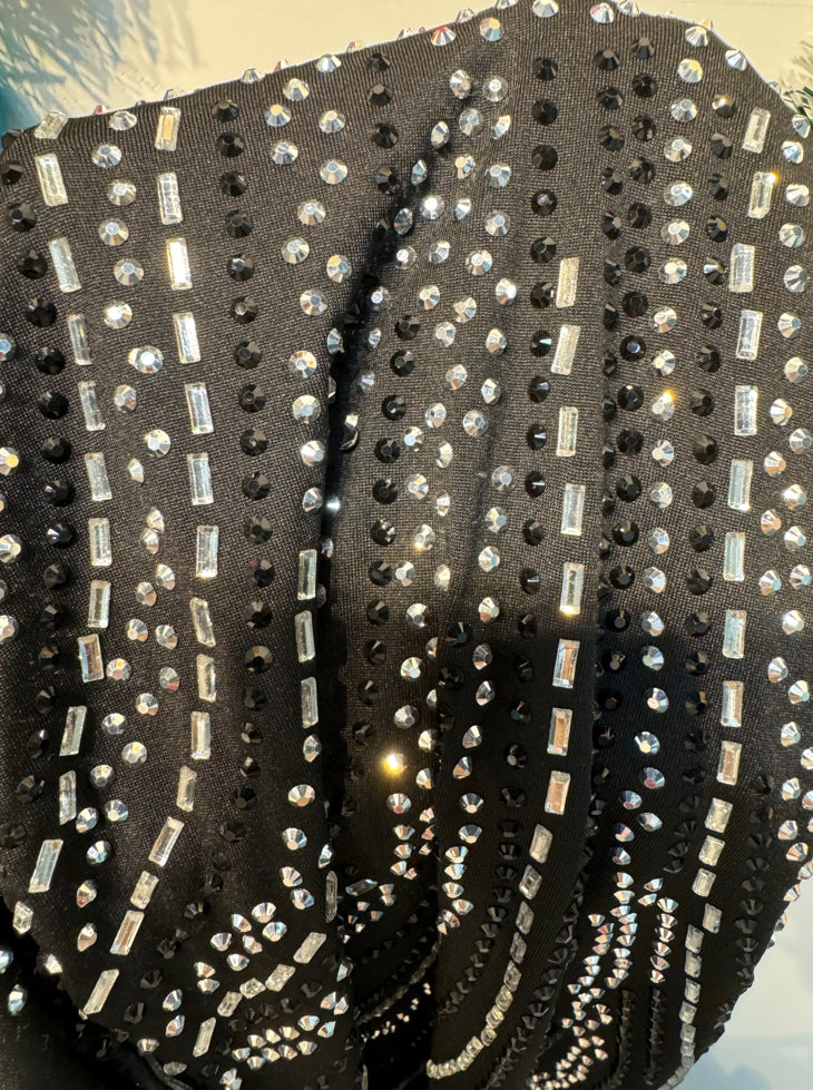 Women Elastic Beaded Sleeveless Slash Shoulder Slit Bodycon Dress 10